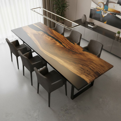 Epoxy resin dining table real wood solid furniture waterfall epoxy table 260x91cm