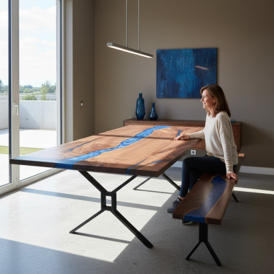 Design table, bench, dining table, kitchen table, tables, benches, solid real wood, living room