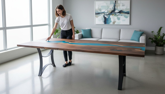Custom-made table epoxy resin river wood real price 1sqm tables