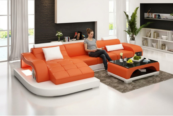 Corner sofa living landscape leather sofa designer sofa couch upholstered corner sofa orange