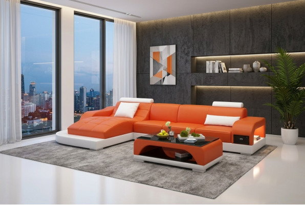 Corner sofa living landscape leather sofa designer sofa couch upholstered corner sofa orange