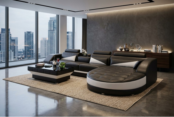 Designer corner sofa living landscape leather sofa sofa sofa couch upholstered L-shape orange