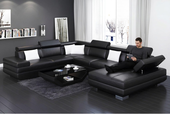 Corner sofa living room design modern sectional leather upholstery couch sofa