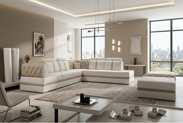 Corner sofa, leather sofa, design sofa, L-shaped corner sofa, modern upholstery, living room.