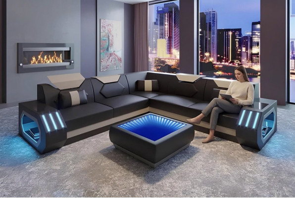 Corner sofa leather upholstery design living room sectional couch sofa L-shaped living landscape
