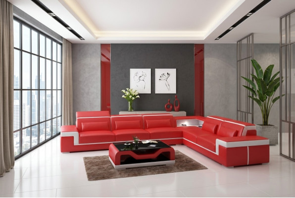 Leather cushion design corner sofa living room sectional couch L-shaped sofa landscape