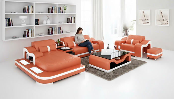 Designer sofa corner sofa L shape armchair seat cushion upholstery living landscape leather sofa