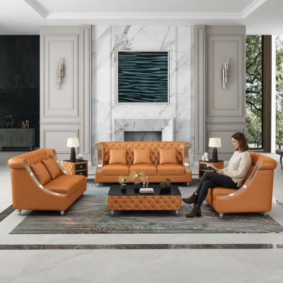 Chesterfield Leather Sofa Couch Upholstery Complete Set Suite 6-piece Seating Set Leather