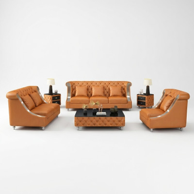 Chesterfield Leather Sofa Couch Upholstery Complete Set Suite 6-piece Seating Set Leather
