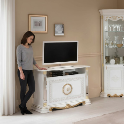 White RTV Cabinet Shelf Cabinets Italian Style Furniture Dressers Sideboard
