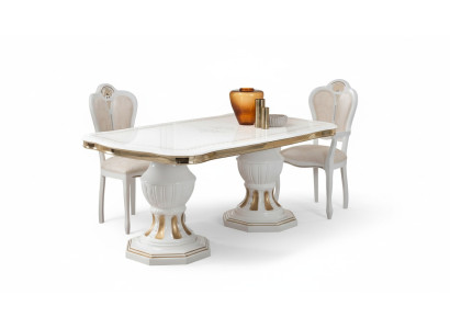 Classic dining table, living room table, Italian table style, furniture white gold