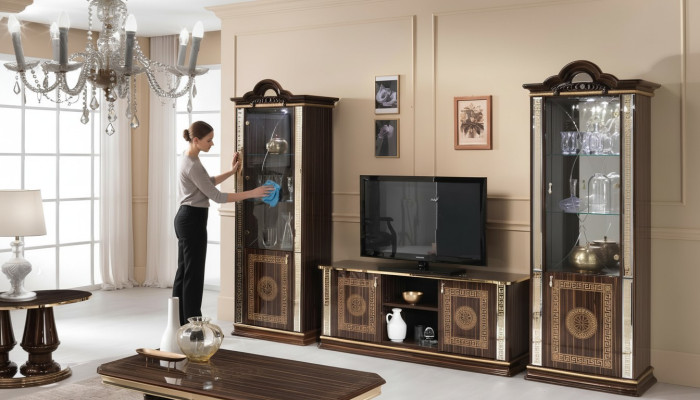 Italian living room wall furniture cabinet showcase rtv 3-piece set luxury tv display glass