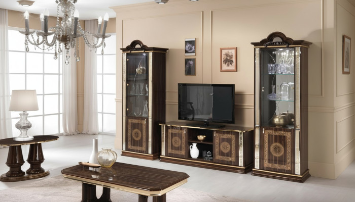Italian living room wall furniture cabinet showcase rtv 3-piece set luxury tv display glass