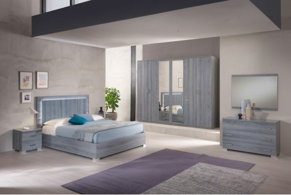 Furniture Bedroom Set Bed 2x Nightstand Dresser Mirror Wardrobe 6-piece.