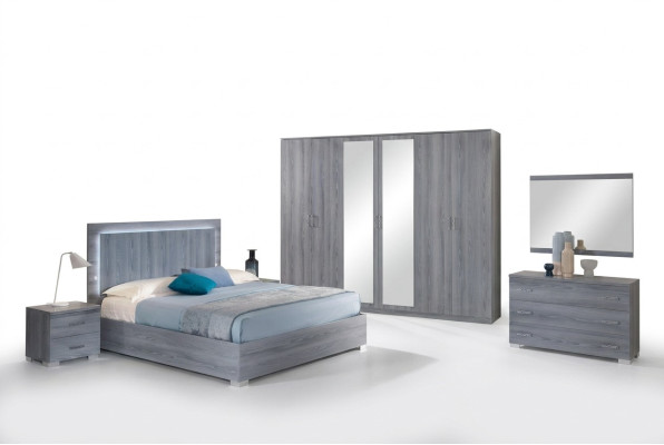 Furniture Bedroom Set Bed 2x Nightstand Dresser Mirror Wardrobe 6-piece.