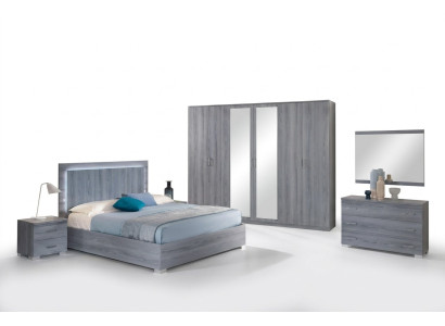 Furniture Bedroom Set Bed 2x Nightstand Dresser Mirror Wardrobe 6-piece.