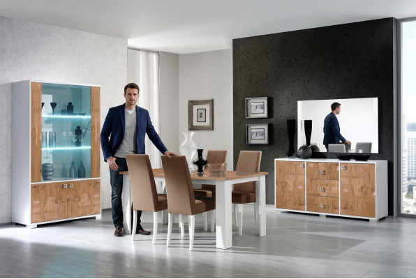 Dining room suite set, RTV table, 4x chairs, 7-piece display cabinet, complete luxury furniture, new.