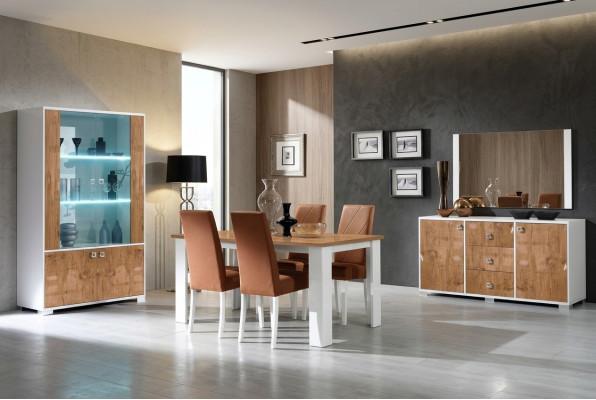 Dining room suite set, RTV table, 4x chairs, 7-piece display cabinet, complete luxury furniture, new.