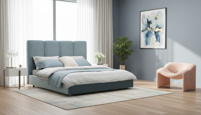 3-piece bedroom set: bed, 2 bedside tables, upholstered double bed hotel