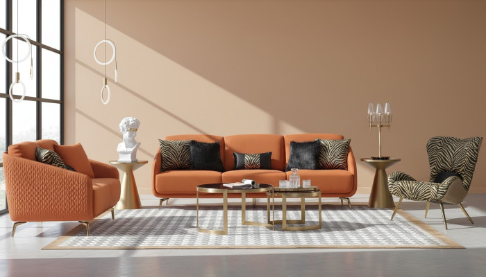 Three-seater couch upholstery design sofa modern 3-seater sofas room furniture orange