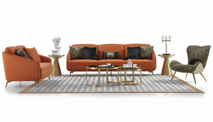 Three-seater couch upholstery design sofa modern 3-seater sofas room furniture orange