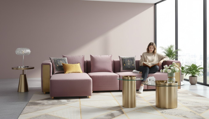 Corner sofa L-shape coffee table upholstery corner living room luxury furniture sofa couch 3-piece set