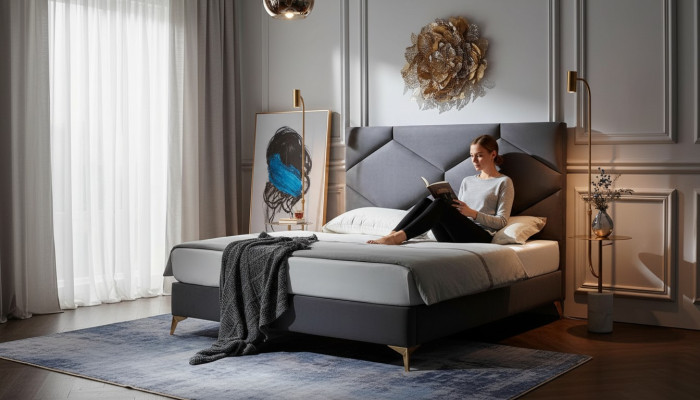 Bedroom set bed + 2x nightstands 3-piece. Nightstand furniture luxury hotel velvet