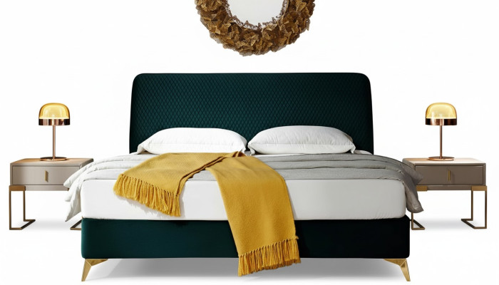 Bedroom 3-piece set bed, 2x nightstand console, upholstered double hotel beds