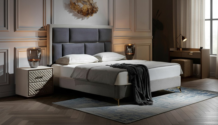 3-piece bedroom set: Bed, 2x nightstand consoles, double upholstered bed, hotel.