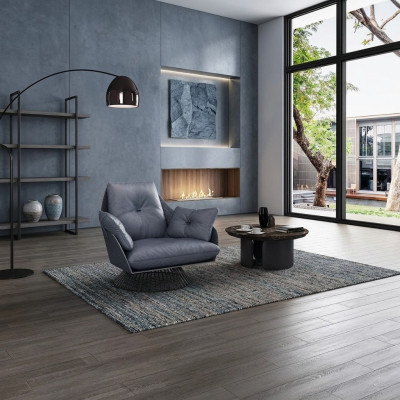 Armchair Design Gray Metal Relax Club Lounge Single Seater Upholstery Fabric Leather