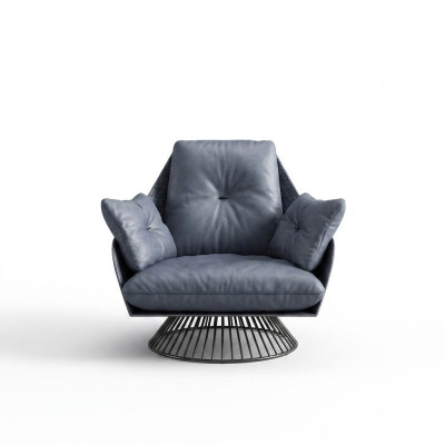 Armchair Design Gray Metal Relax Club Lounge Single Seater Upholstery Fabric Leather