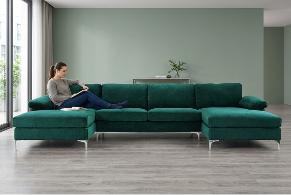 Green U-shaped corner sofa living landscape couch corner set design