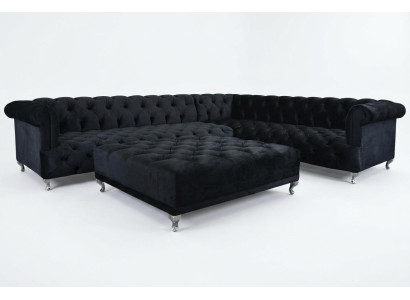 Chesterfield design corner sofa upholstered corner suite + ottoman corner couch