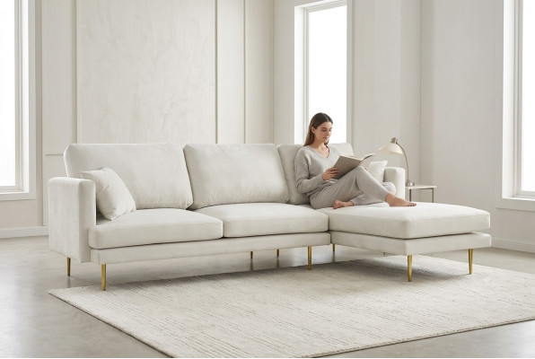 Elegance in white for your exclusive designer sofa in luxurious L-shaped style