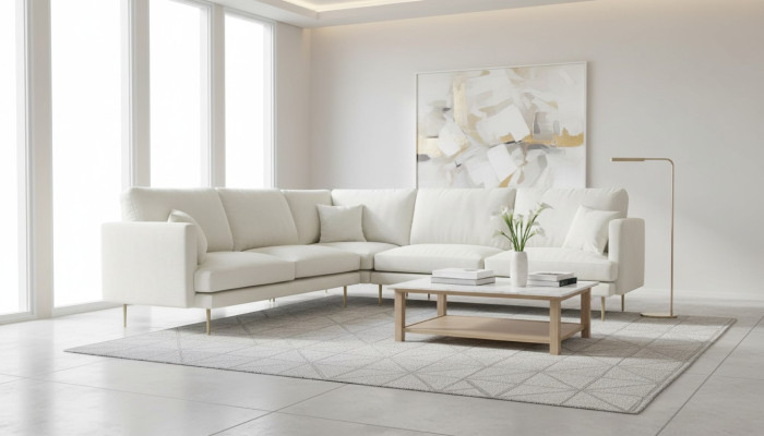 Elegance in white for your exclusive designer sofa in luxurious L-shaped style