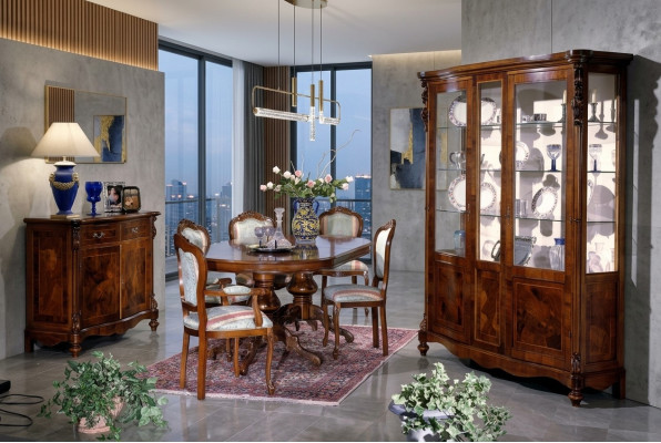 Set dining group wood sideboard complete dining table chairs dining room furniture Italy