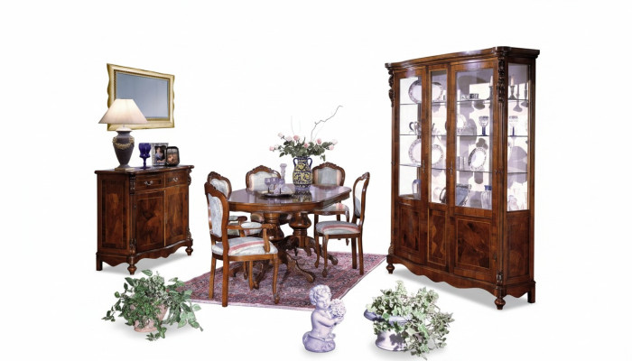 Set dining group wood sideboard complete dining table chairs dining room furniture Italy