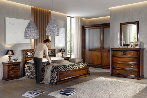 Bedroom wood brown bed luxury furniture Vaccari cav giovanni solid wood new
