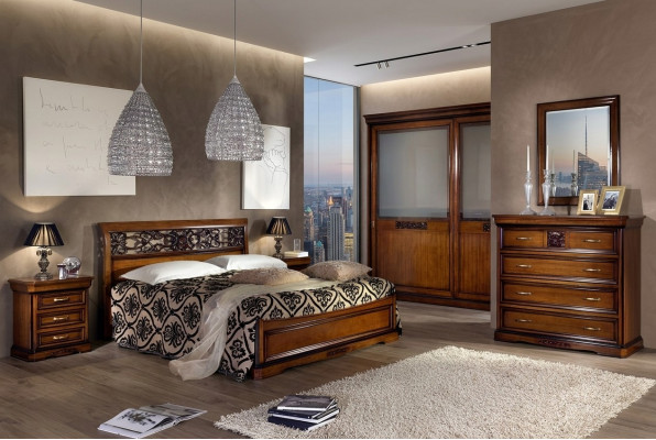 Bedroom wood brown bed luxury furniture Vaccari cav giovanni solid wood new