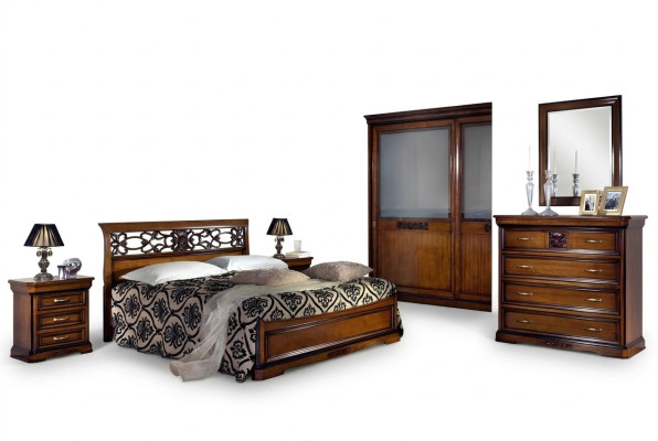 Bedroom wood brown bed luxury furniture Vaccari cav giovanni solid wood new