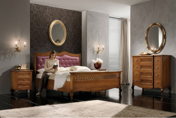 Bedroom bed nightstand double bed upholstered beds set group suite 3-piece.