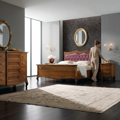Italian designer bedroom set: bed, 2 bedside tables, chest of drawers, 4-piece set, new.
