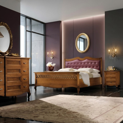 Italian designer bedroom set: bed, 2 bedside tables, chest of drawers, 4-piece set, new.