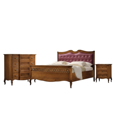 Italian designer bedroom set: bed, 2 bedside tables, chest of drawers, 4-piece set, new.
