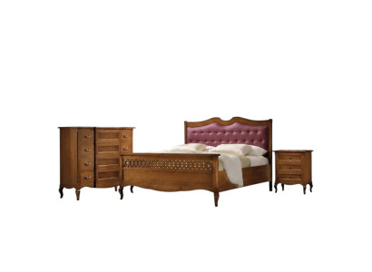 Italian designer bedroom set: bed, 2 bedside tables, chest of drawers, 4-piece set, new.