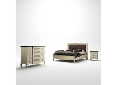Luxury bedroom set, 4-piece. Bed, 2 nightstands, dresser, solid wood furniture, Italy.