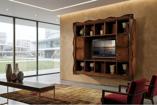 Living room wall cabinet display case wood living room furniture TV cabinet wall design new