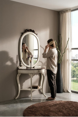 Classic mirror dressing table console table white wood bedroom furniture 2-piece set