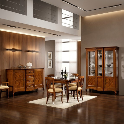 Dining room set ensemble sideboard 4x chairs display cabinet group dining suite table 7 pieces.