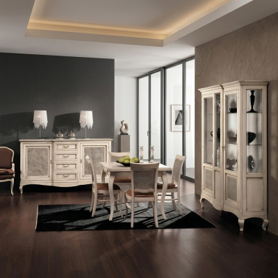 Set of wooden furniture: dresser, 4x chairs, table, cabinet, new dining room set, 7 pieces.